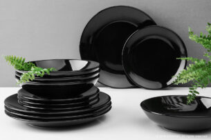 LUPIN, https://dev1-mda.konsimo.pl/kolekcja/lupin/ Zestaw obiadowy, 12 os. (36el) czarny - zdjęcie