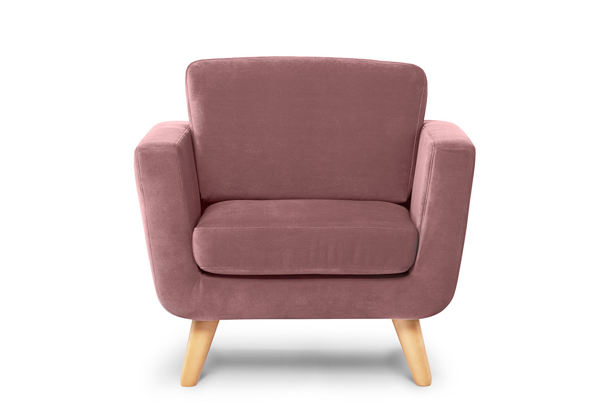 Różowy fotel skandynawski welur