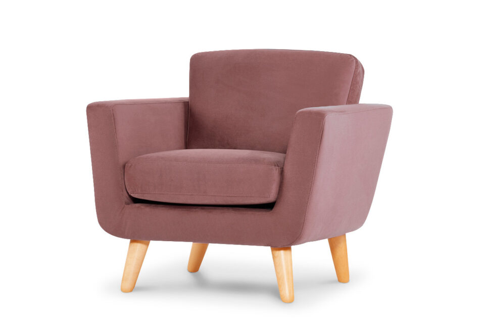 TAGIO Różowy fotel skandynawski welur koralowy - zdjęcie 1