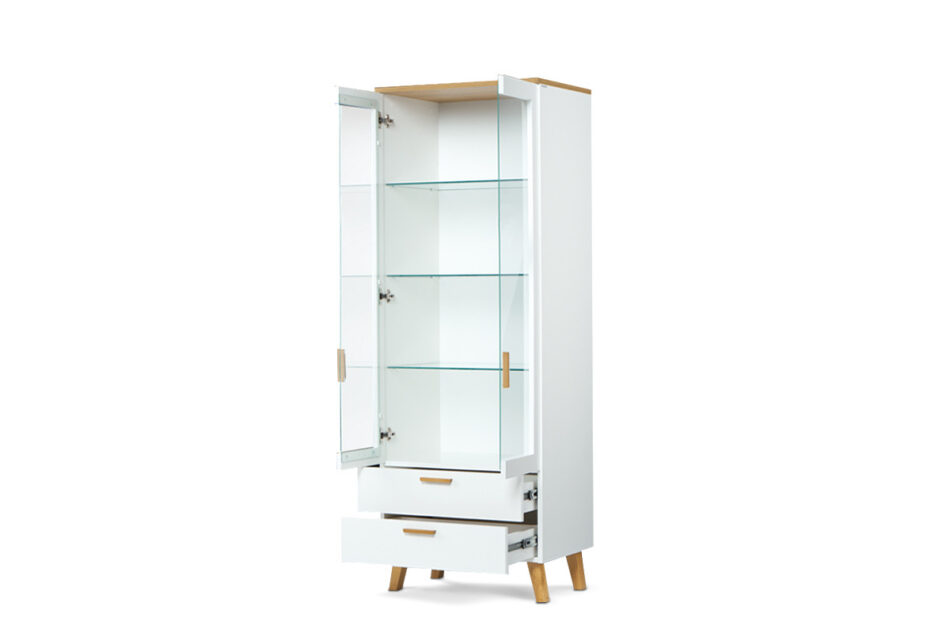 FRISK Biała witryna szklana skandynawska biały/dąb naturalny - zdjęcie 5