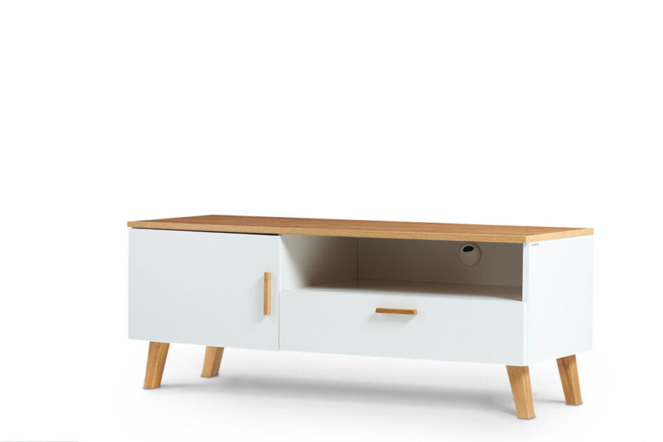 FRISK Szafka rtv biała skandynawska biały/dąb naturalny - zdjęcie 2