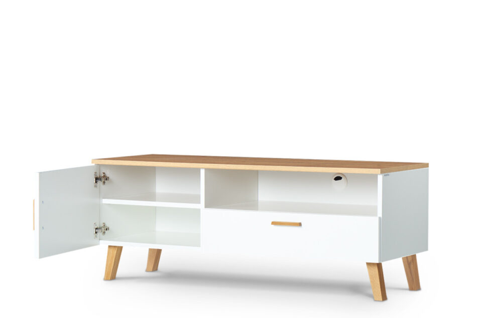 FRISK Szafka rtv biała skandynawska biały/dąb naturalny - zdjęcie 3