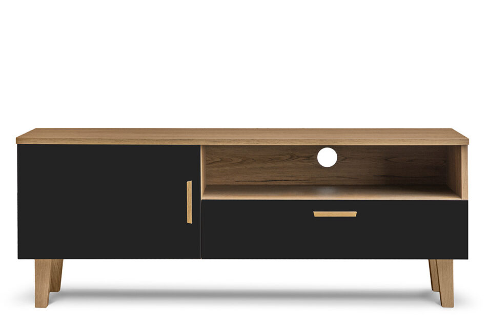 FRISK Szafka rtv skandynawska czarna antracyt/dąb naturalny - zdjęcie 0