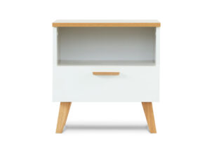 FRISK, https://dev1-mda.konsimo.pl/kolekcja/frisk/ Szafka nocna skandynawska biała biały/dąb naturalny - zdjęcie