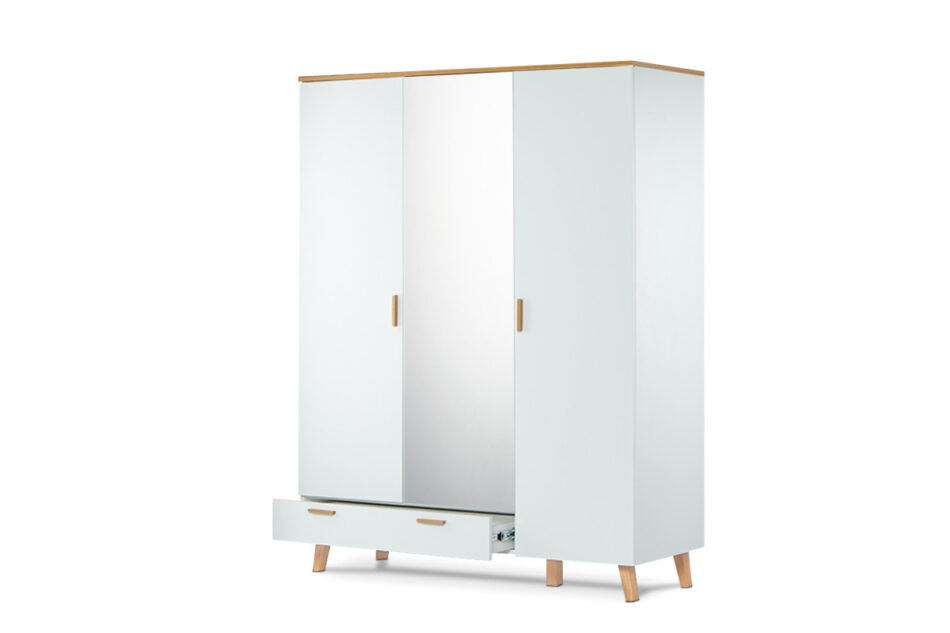 FRISK Biała szafa z lustrem w stylu skandynawskim biały/dąb naturalny - zdjęcie 7