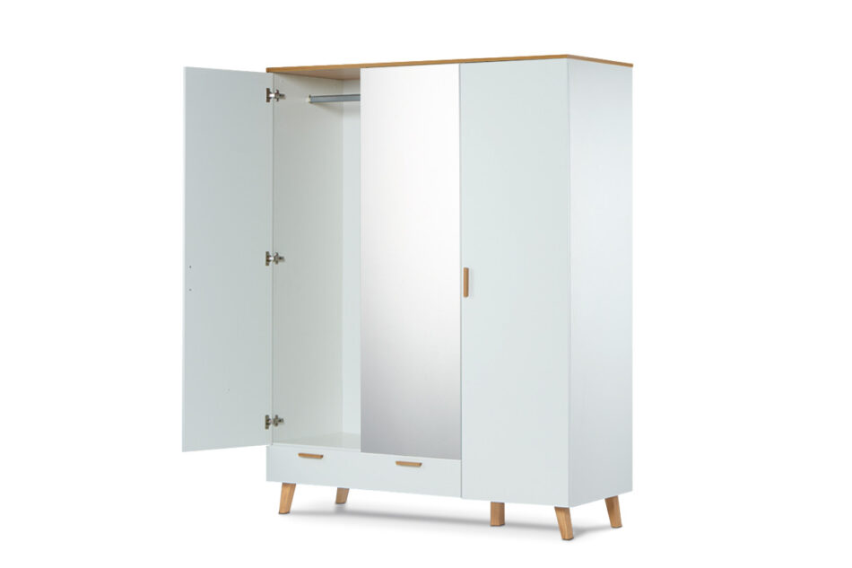 FRISK Biała szafa z lustrem w stylu skandynawskim biały/dąb naturalny - zdjęcie 6