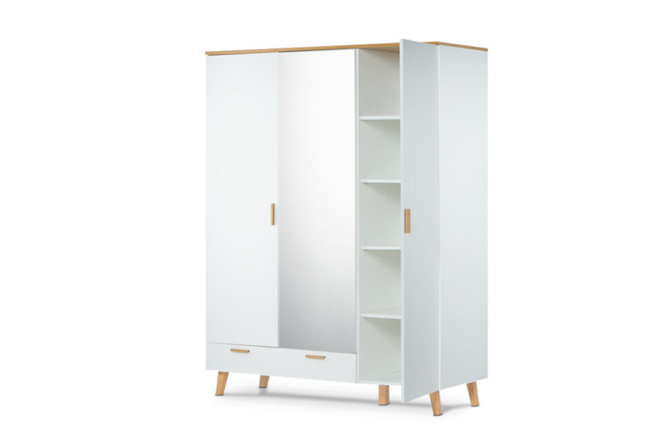 FRISK Biała szafa z lustrem w stylu skandynawskim biały/dąb naturalny - zdjęcie 5