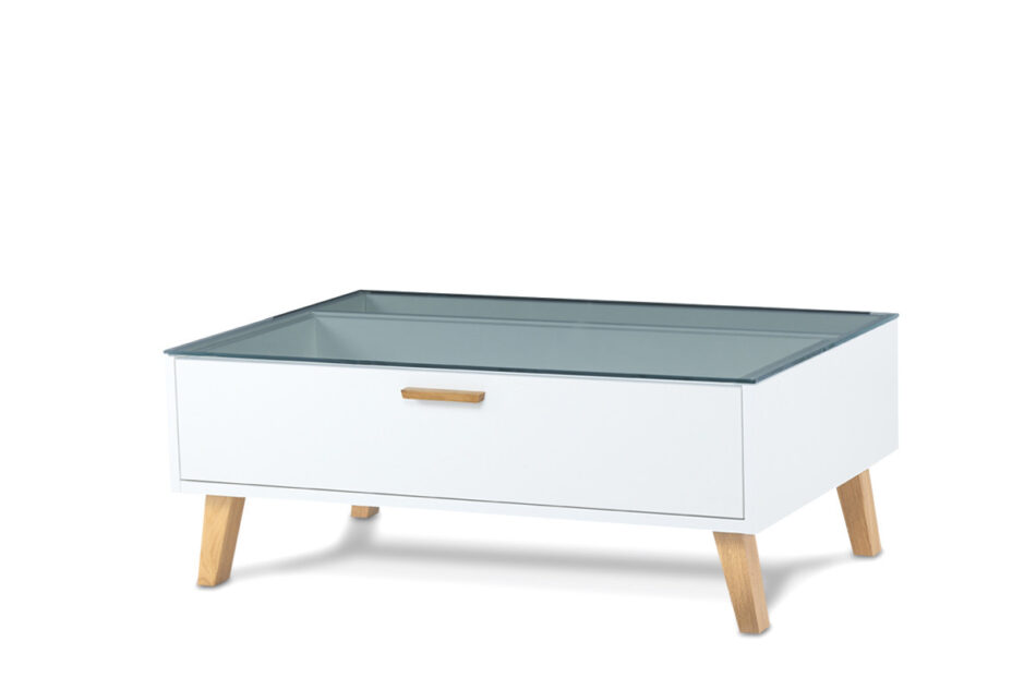 FRISK Stolik kawowy skandynawski biały z szufladą biały/dąb naturalny - zdjęcie 2