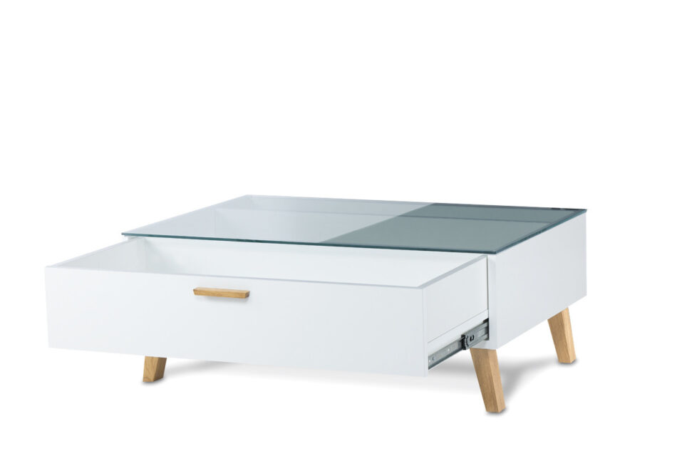 FRISK Stolik kawowy skandynawski biały z szufladą biały/dąb naturalny - zdjęcie 4