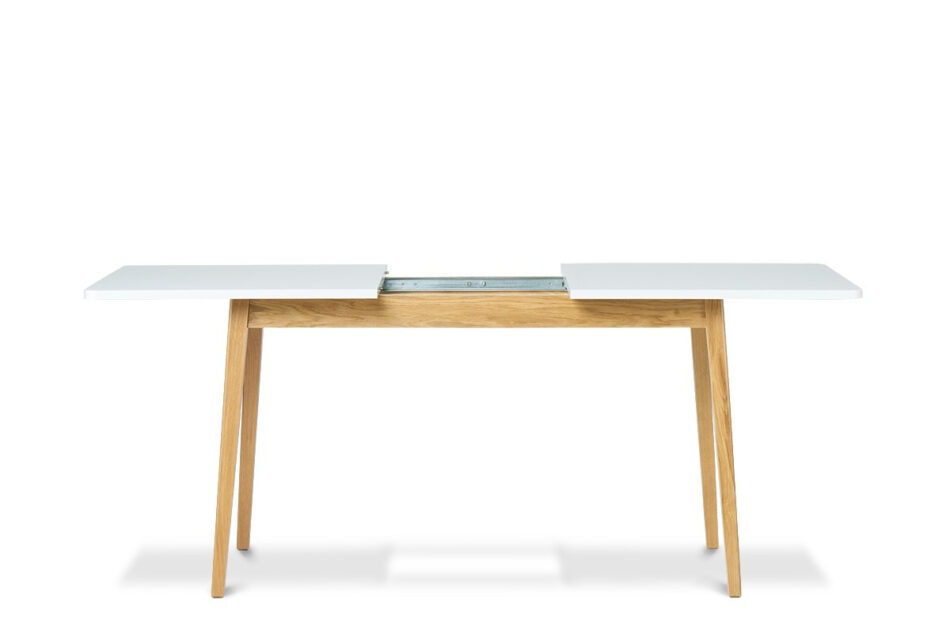 NEREA, FRISK Biały stół rozkładany skandynawski z krzesłami czarny/biały/dąb naturalny - zdjęcie 3