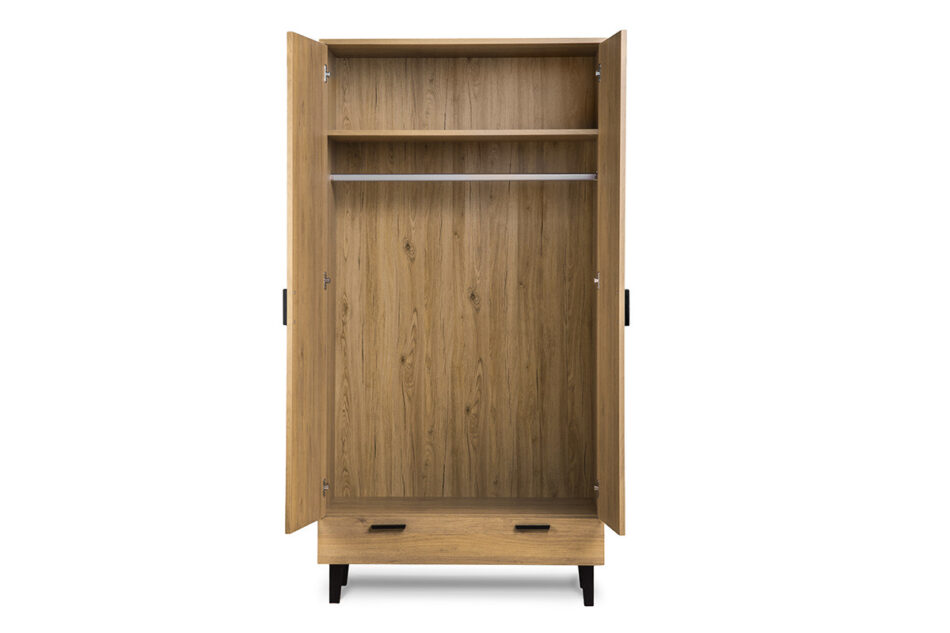 FRISK Szafa dwudrzwiowa z drewnianymi nóżkami dąb naturalny/antracyt - zdjęcie 2