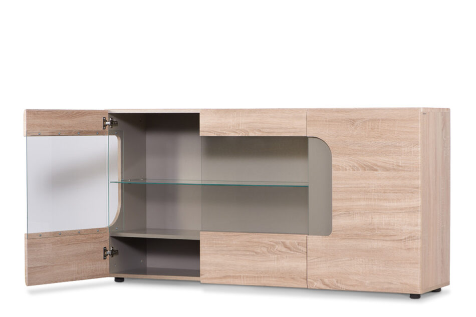 AVERO Komoda z witryną dąb/szarobeżowy - zdjęcie 4