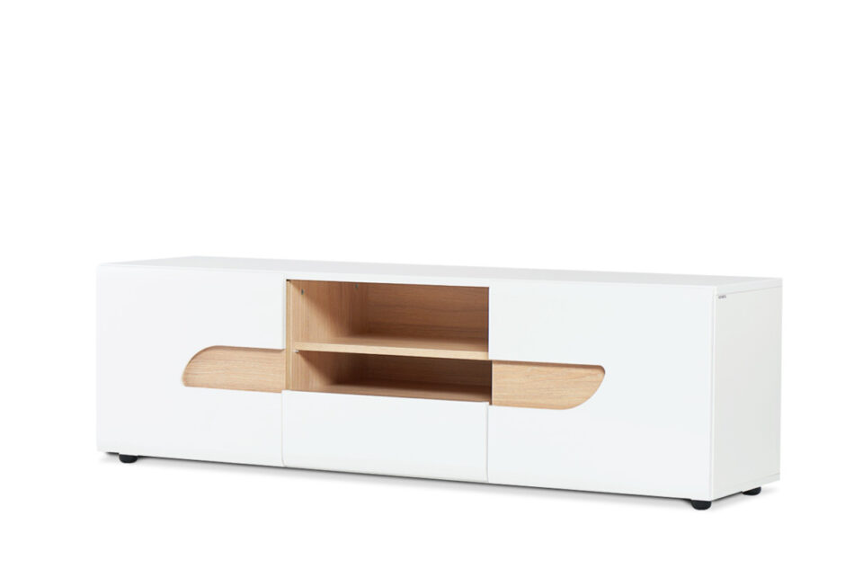 AVERO Szafka  RTV biały matowy/biały połysk/dąb - zdjęcie 2