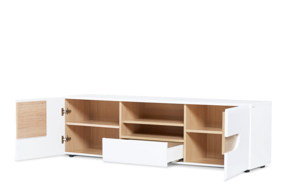 AVERO Szafka  RTV biały matowy/biały połysk/dąb - zdjęcie 4