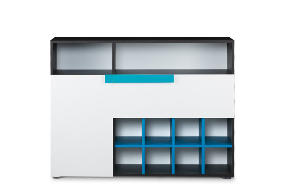 SHIBU Duża komoda dziecięca z półkami grafit/biały/niebieski - zdjęcie 0