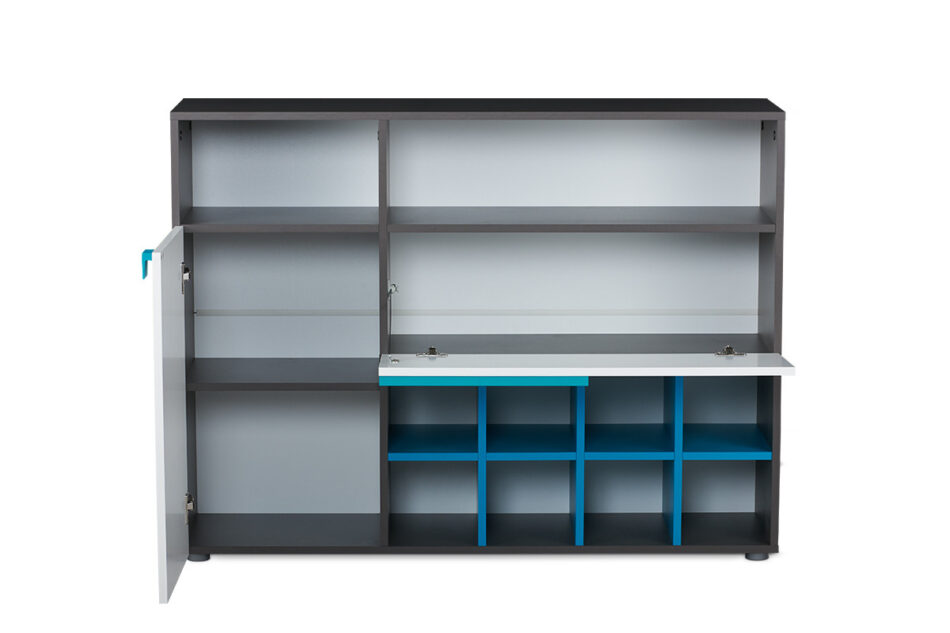 SHIBU Duża komoda dziecięca z półkami grafit/biały/niebieski - zdjęcie 2