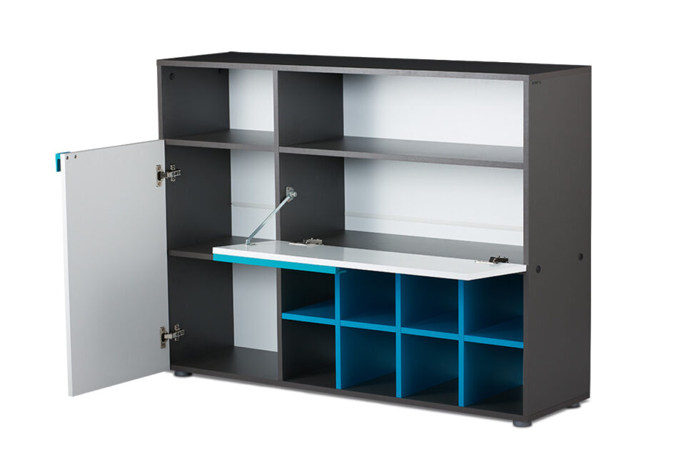 SHIBU Duża komoda dziecięca z półkami grafit/biały/niebieski - zdjęcie 3