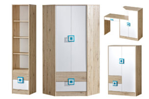 CAMBI, https://dev1-mda.konsimo.pl/kolekcja/cambi/ Zestaw mebli młodzieżowych, 4 el. biały/jasny dąb/turkusowy - zdjęcie