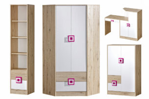 CAMBI, https://dev1-mda.konsimo.pl/kolekcja/cambi/ Zestaw mebli młodzieżowych, 4 el. biały/jasny dąb/różowy - zdjęcie