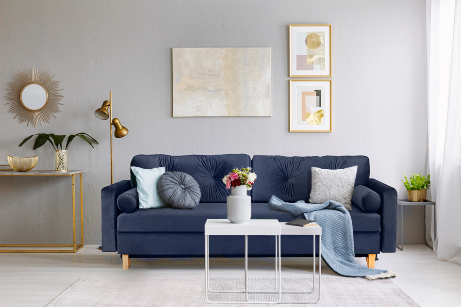 ERISO Granatowa sofa 3 osobowa rozkładana granatowy - zdjęcie 1