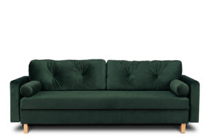 ERISO, https://dev1-mda.konsimo.pl/kolekcja/eriso/ Sofa 3 osobowa rozkładana welur butelkowa zieleń ciemny zielony - zdjęcie