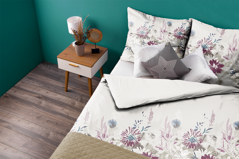 LANIUS Komplet pościeli z bawełny satynowej biały/szary/fioletowy - zdjęcie 3