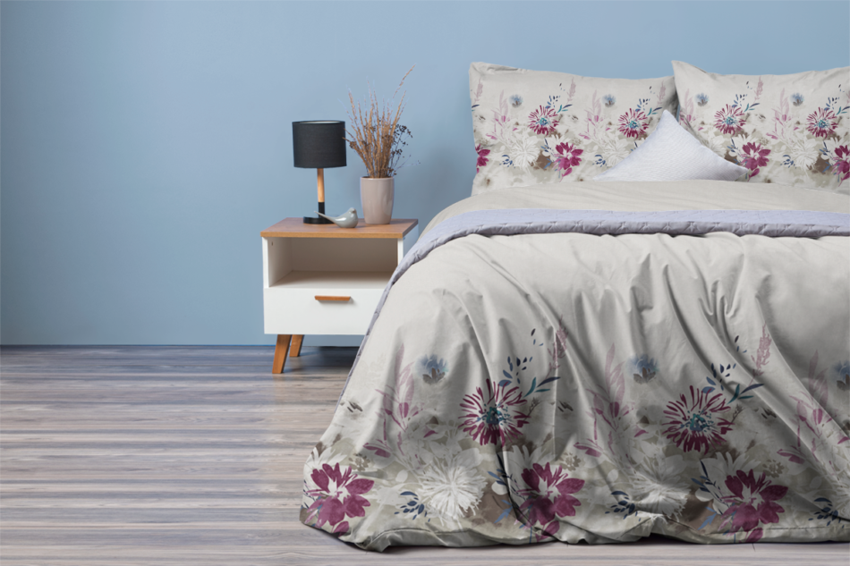 LANIUS Komplet pościeli z bawełny satynowej biały/szary/fioletowy - zdjęcie 4