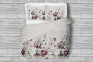 LANIUS, https://dev1-mda.konsimo.pl/kolekcja/lanius/ Komplet pościeli z bawełny satynowej biały/szary/fioletowy - zdjęcie