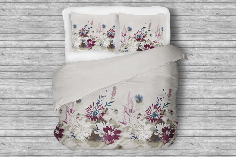 LANIUS Komplet pościeli z bawełny satynowej biały/szary/fioletowy - zdjęcie 0