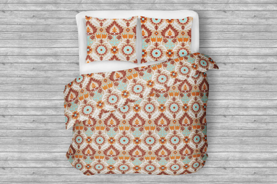 TADOR Komplet pościeli z bawełny jasny brąz/turkusowy/pomarańczowy - zdjęcie 0