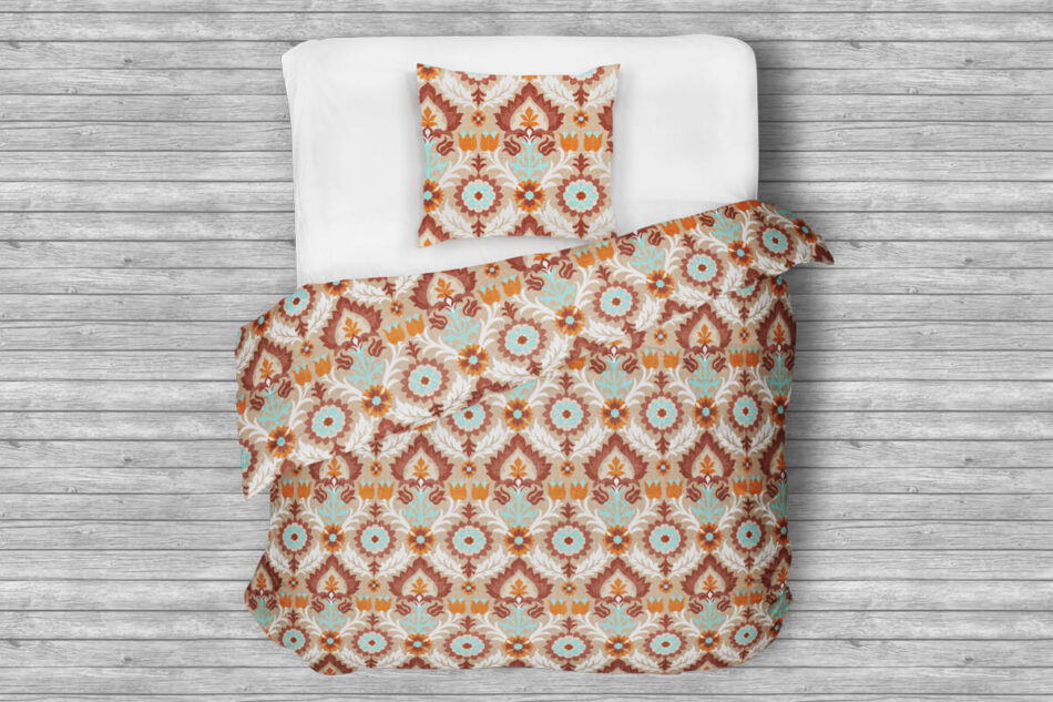 TADOR Komplet pościeli z bawełny jasny brąz/turkusowy/pomarańczowy - zdjęcie 0