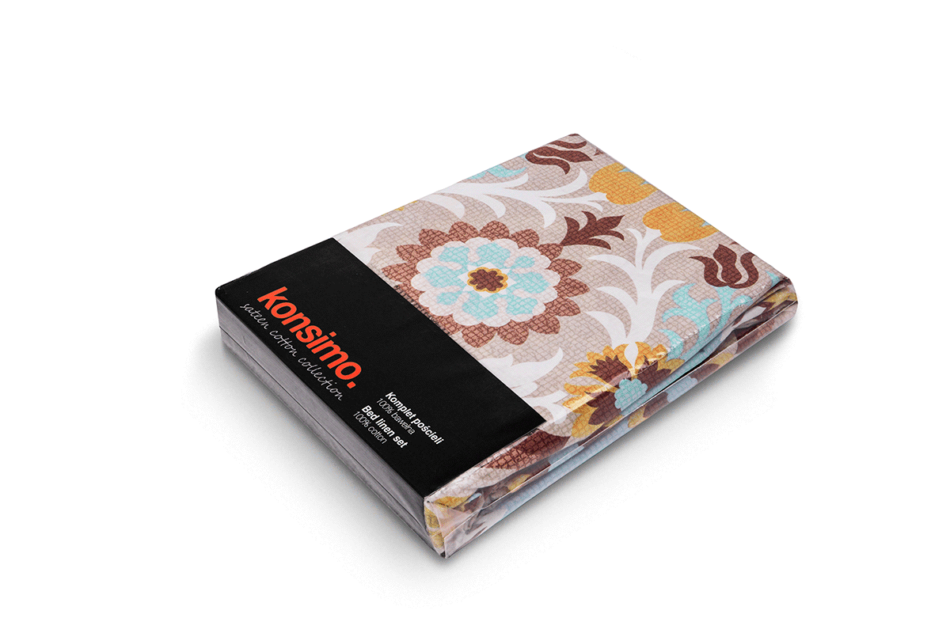 TADOR Komplet pościeli z bawełny jasny brąz/turkusowy/pomarańczowy - zdjęcie 3