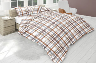 KOBES, https://dev1-mda.konsimo.pl/kolekcja/kobes/ Komplet pościeli z bawełny biały/pomarańczowy/niebieski - zdjęcie