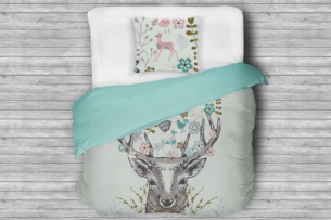 CERVUS, https://dev1-mda.konsimo.pl/kolekcja/cervus/ Komplet pościeli z bawełny szary/turkusowy/różowy - zdjęcie