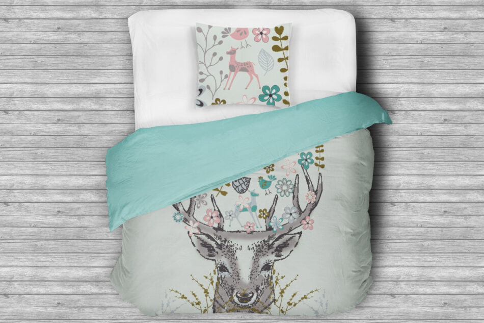 CERVUS Komplet pościeli z bawełny szary/turkusowy/różowy - zdjęcie 3