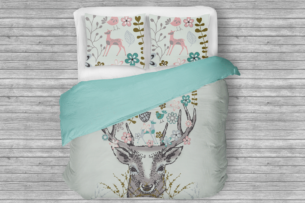 CERVUS, https://dev1-mda.konsimo.pl/kolekcja/cervus/ Komplet pościeli z bawełny szary/turkusowy/różowy - zdjęcie