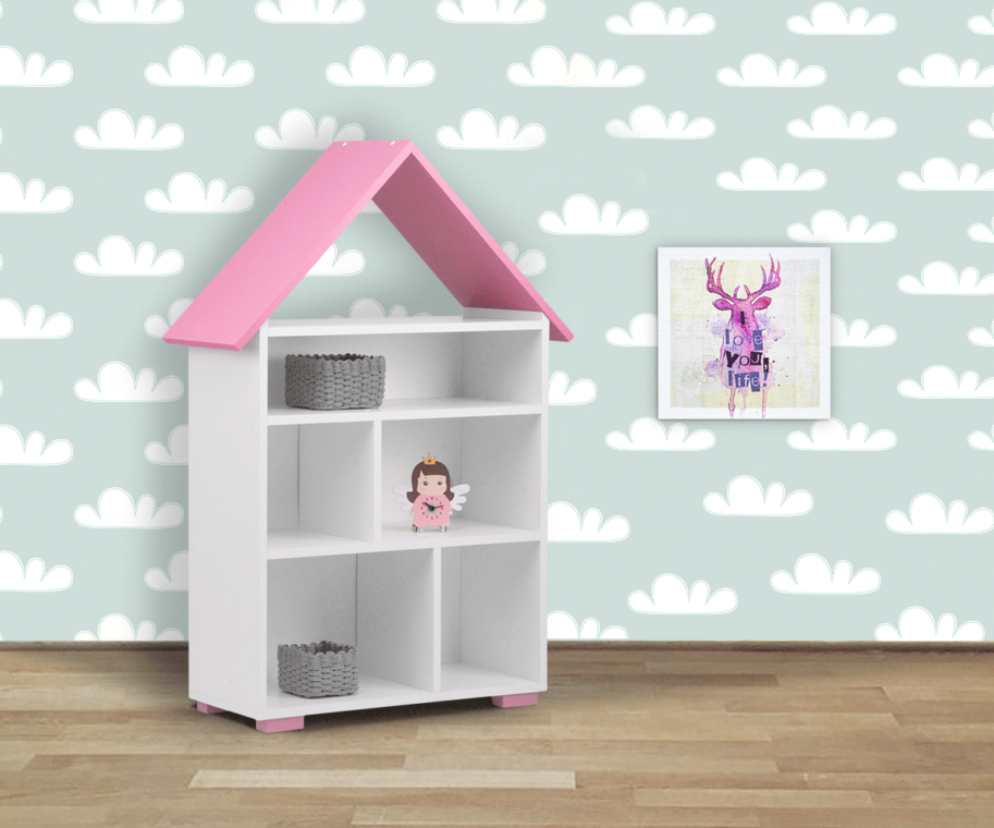 PABIS Regał na książki dla dziewczynki biały biały/różowy - zdjęcie 4