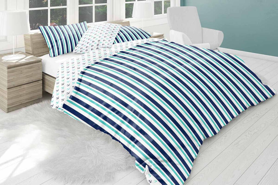 ANCORA Komplet pościeli biały/granatowy/turkusowy - zdjęcie 0