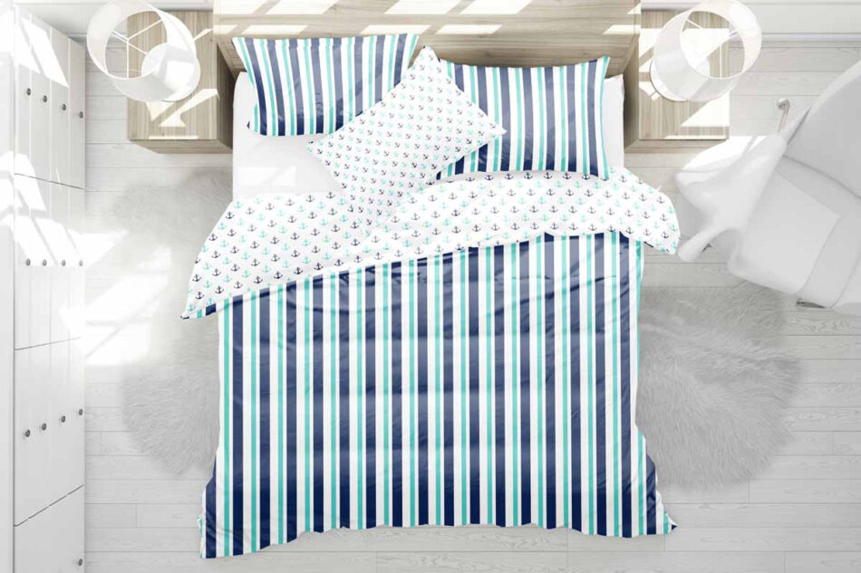 ANCORA Komplet pościeli biały/granatowy/turkusowy - zdjęcie 4