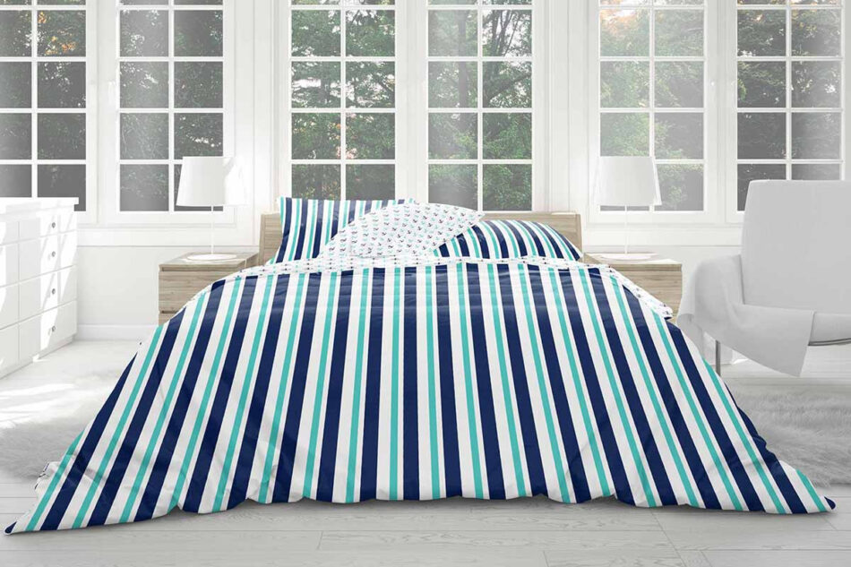 ANCORA Komplet pościeli biały/granatowy/turkusowy - zdjęcie 2