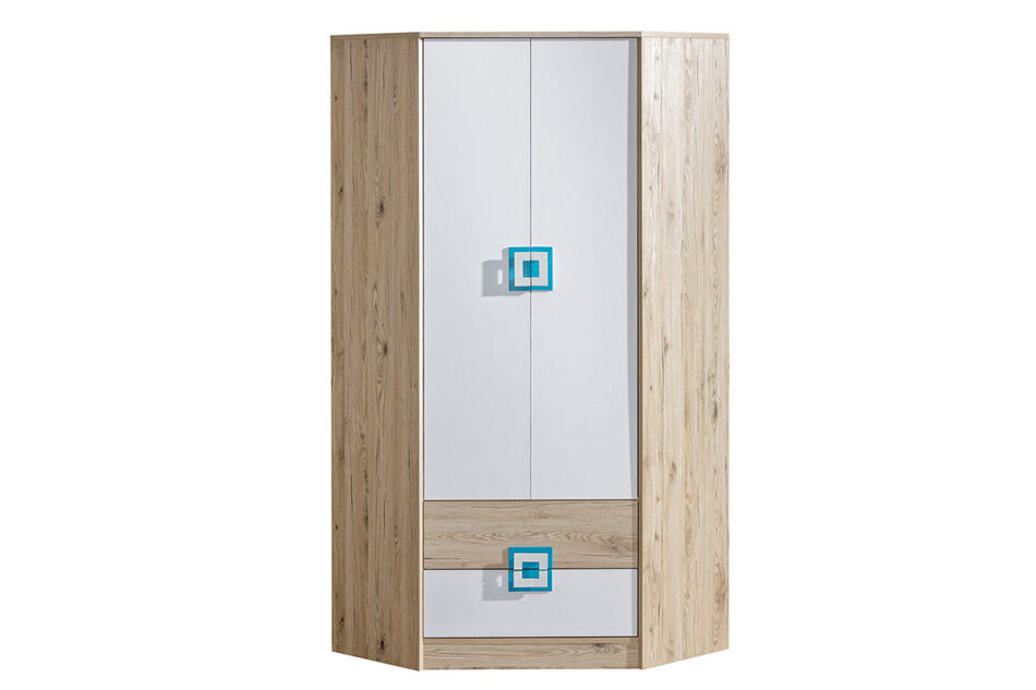 CAMBI Szafa narożna biały/jasny dąb/turkusowy - zdjęcie 1