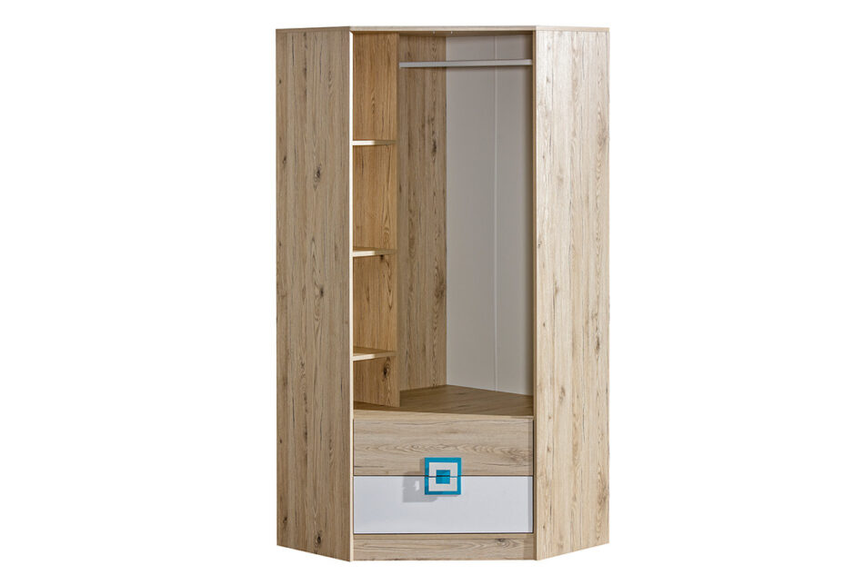 CAMBI Szafa narożna biały/jasny dąb/turkusowy - zdjęcie 2