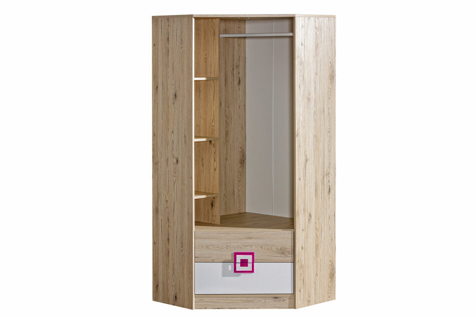 CAMBI Szafa narożna biały/jasny dąb/różowy - zdjęcie 2