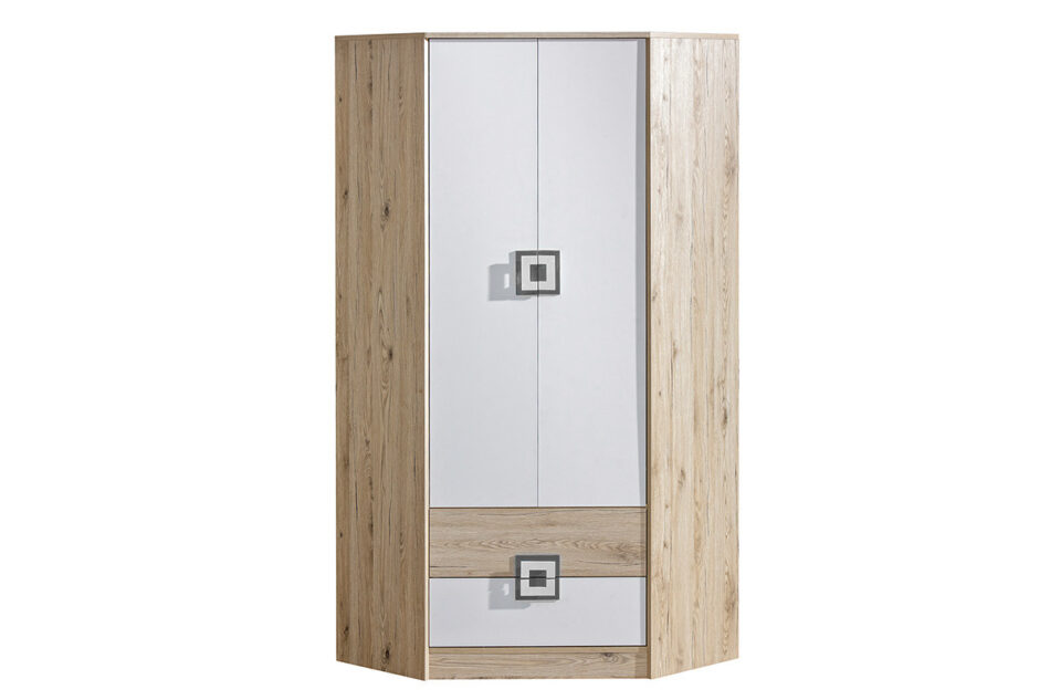 CAMBI Szafa narożna biały/jasny dąb/szary - zdjęcie 1