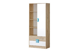 CAMBI, https://dev1-mda.konsimo.pl/kolekcja/cambi/ Regał biały/jasny dąb/turkusowy - zdjęcie