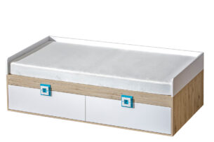 CAMBI, https://dev1-mda.konsimo.pl/kolekcja/cambi/ Łóżko ze stelażem biały/jasny dąb/turkusowy - zdjęcie