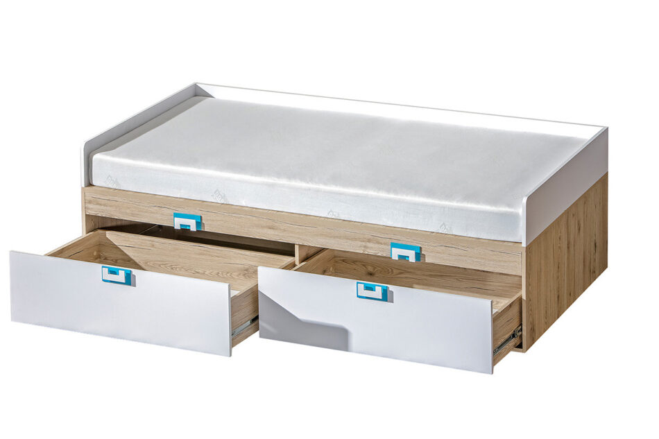 CAMBI Łóżko ze stelażem biały/jasny dąb/turkusowy - zdjęcie 1