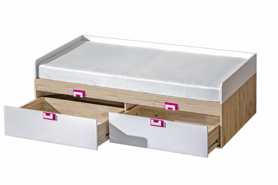 CAMBI Łóżko ze stelażem biały/jasny dąb/różowy - zdjęcie 1