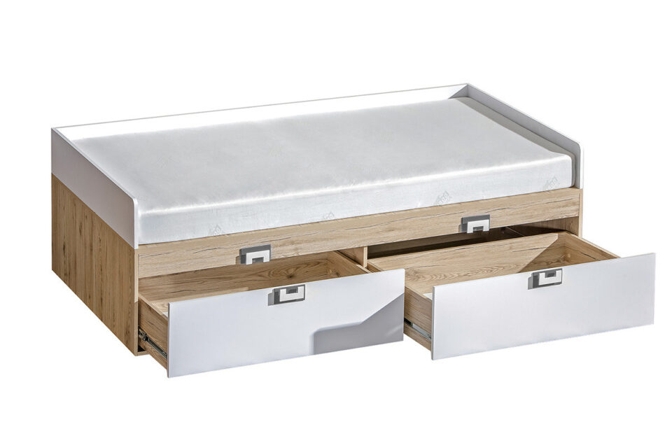 CAMBI Łóżko ze stelażem biały/jasny dąb/szary - zdjęcie 1