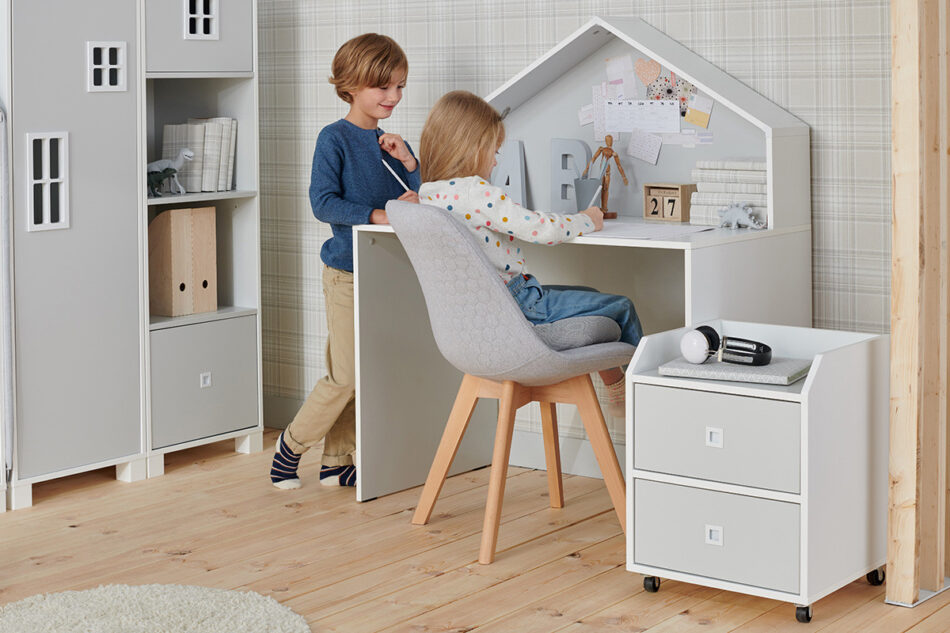 MIRUM Kontenerek na kółkach domek dla dziecka biały/szary - zdjęcie 1